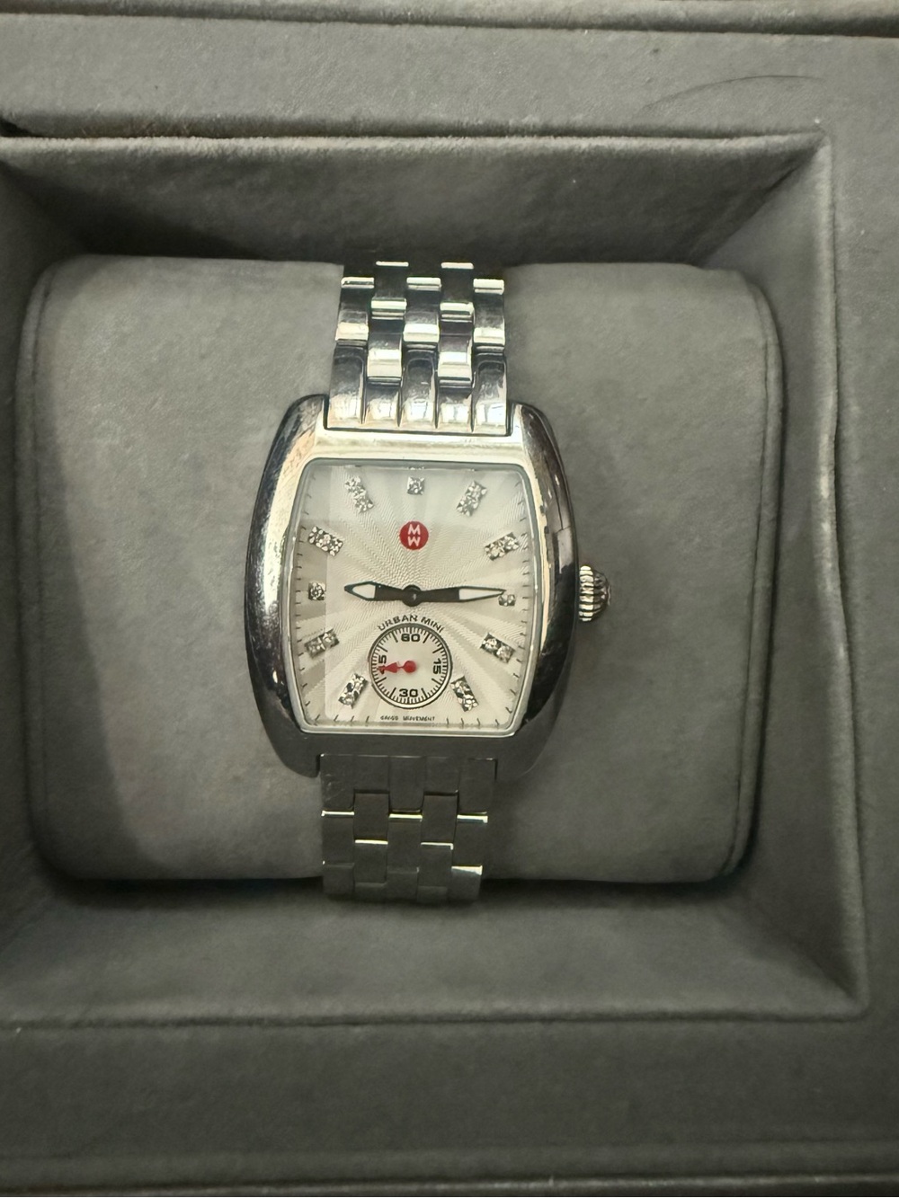 Michele Urban Mini White Dial Diamond Hour Markers Stainless Steel Dress Watch